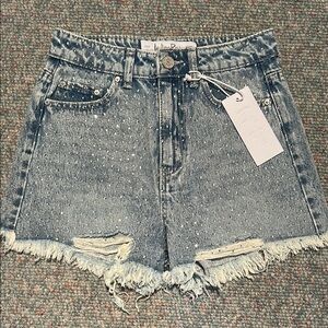 Denim Frayed Hem Women Shorts with Rhinestones size 1 NWT